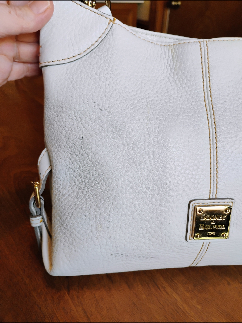 Dooney & Bourke White Pebble Grain Leather "Hobo Corner Buckle" Shoulder Bag - Picture 4 of 13